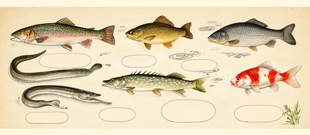 Illustrated sheet of British freshwater and sea fish in the Tidal Tales field journal style